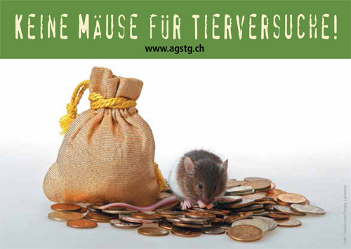AG STG Protestkarte an den Schweizerischen Nationalfonds (SNF) für die Streichung der Unterstützung von Tierversuchen!